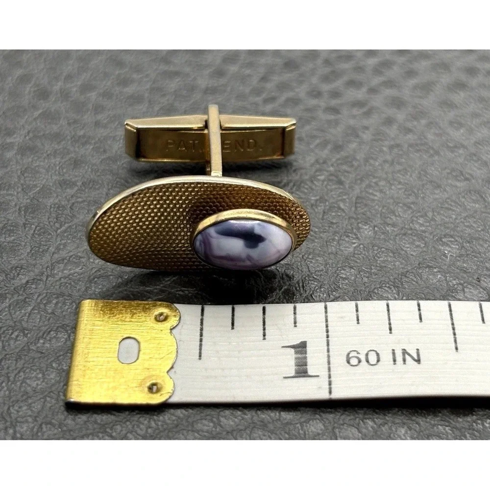 Vintage Oval Textured Purple Swirl Cufflinks Pat Pend Modernist Abstract
